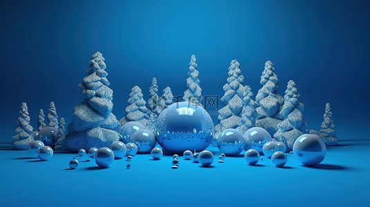 蓝色圣诞节背景背景图片_蓝色圣诞节 3d 呈现节日