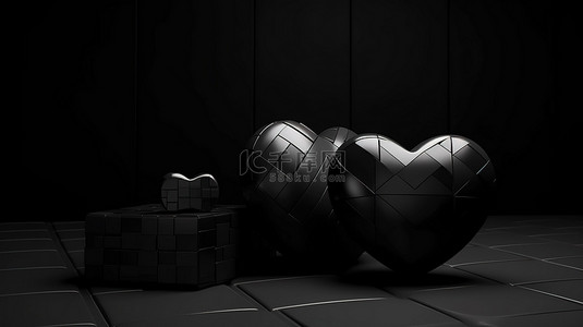 我爱你背景图片_黑色背景与 3D 渲染的情人节心