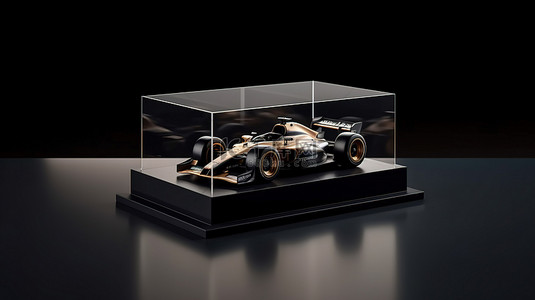 师生比例背景图片_黑色讲台突出了用于产品展示或比例汽车模型 3D 渲染的玻璃盒模型