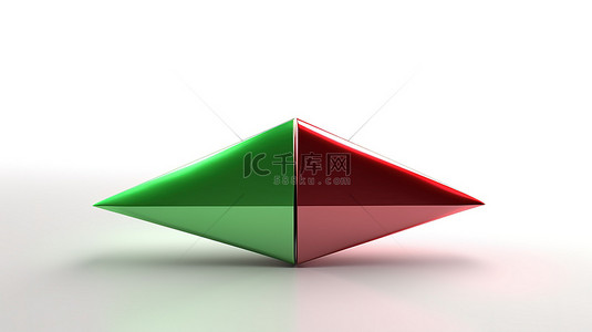 白色背景的 3D 渲染，红色箭头向下，绿色箭头向上