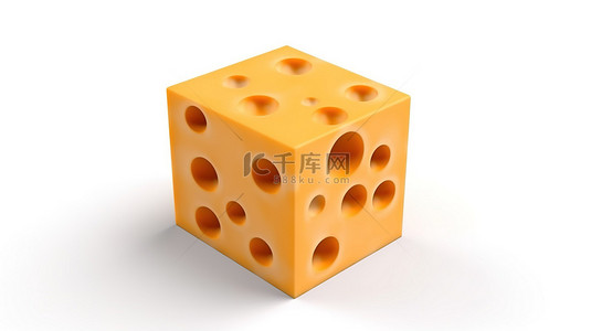 单个奶酪或切达干酪对象的单独 3D 渲染
