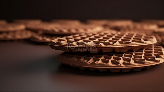 威化手绘背景图片_3D 渲染中的酥脆威化巧克力
