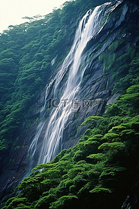 花果山瀑布背景图片_山边的一个大瀑布
