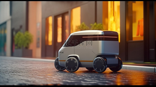 未来智能汽车技术无人驾驶自动送货机器人在街上