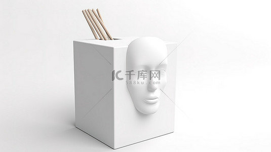 白色背景空白的白色木制火柴盒的 3D 渲染