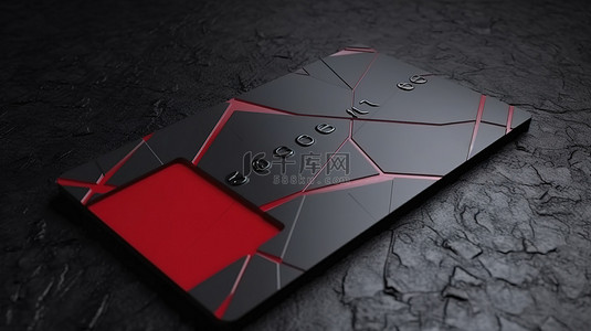 黑色背景背景图片_时尚黑色混凝土背景下红色信用卡模板的 3D 插图
