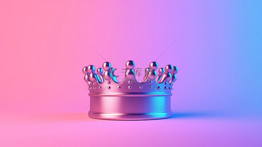 王子骑马背景图片_粉色背景，双色调设计中蓝色皇冠的 3D 渲染