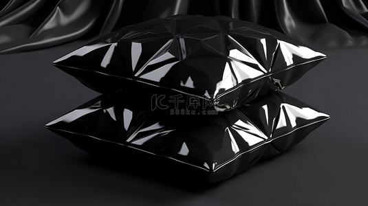 连体坐垫背景图片_坐垫方形黑钻石宝石的 3d 渲染