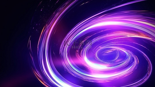 充满活力的紫色水彩圆圈，3D 插图中带有荧光闪光