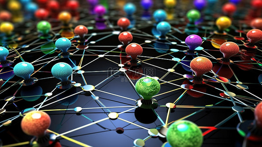 连接的节点链接到较大网络的小型网络的 3D 插图