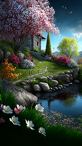 春季树枝边框背景图片_春天樱花背景