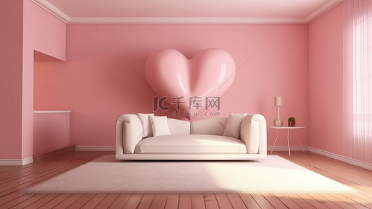 浪漫的情人节背景图片_舒适客厅的 3D 插图，带有浪漫的情人节气息