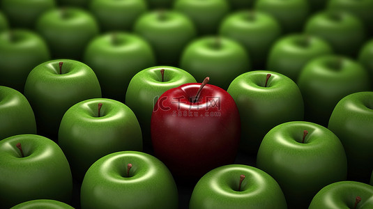 团队的力量背景图片_优势描绘了青苹果床上的 3d 红苹果