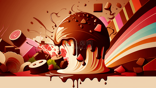 巧克力蛋糕甜品彩色背景图
