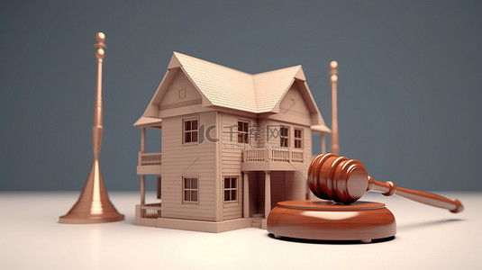 司法木槌背景图片_法官呈现的房子和木槌 3d