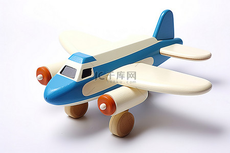 玩具交通工具背景图片_木制飞机白色和蓝色儿童玩具