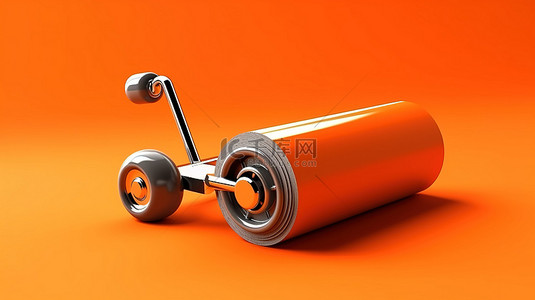 橙色背景下单色油漆滚筒的 3d 渲染