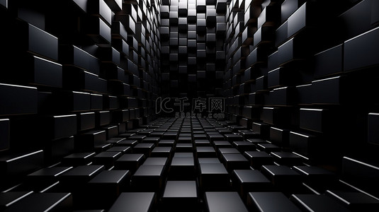 高清壁纸背景图片_3d 渲染的抽象几何黑色背景