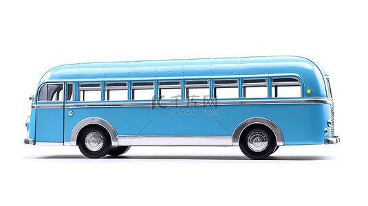 公路背景图片_带有中型城市蓝色巴士的白色背景的 3D 渲染
