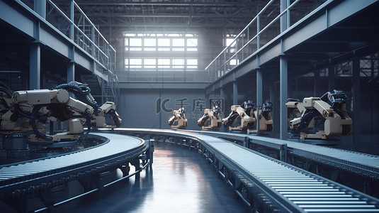 3d 渲染中的工厂自动化机械臂输送系统