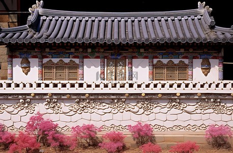 春天背景图片_韩式建筑和花墙