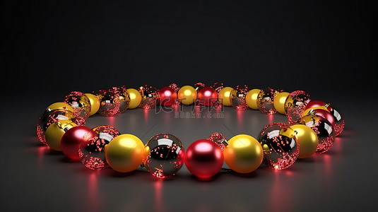 3d 渲染装饰着红色和黄色灯泡的圣诞花环的插图