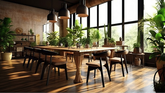 晚房间背景图片_多功能 3D 渲染客厅或咖啡厅用作餐厅或工作区