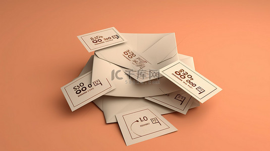 清仓宣传背景图片_使用带有信封和百分比折扣的 3D 优惠券宣传您的业务
