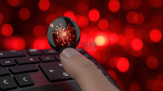 带手形光标的红色新年按钮的 3D 插图