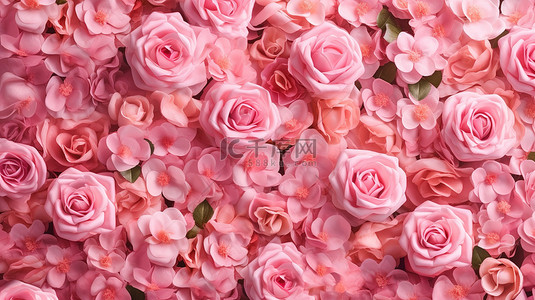 花墙背景图片_粉红色的繁茂玫瑰花墙的 3D 渲染