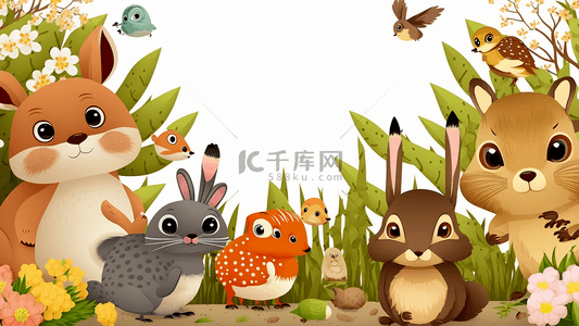 可爱卡通小动物背景图片_小动物松鼠兔子卡通边框插画