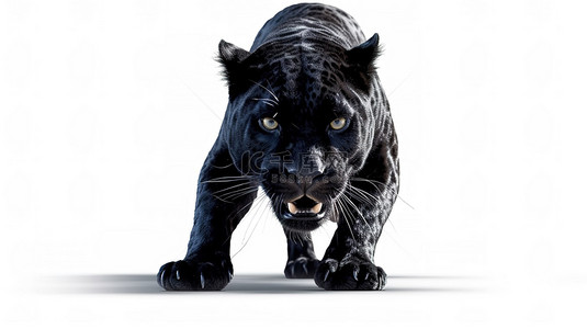 黑背景图片_白色背景隔离黑豹和 3D 老虎令人惊叹的 3D 插图和渲染