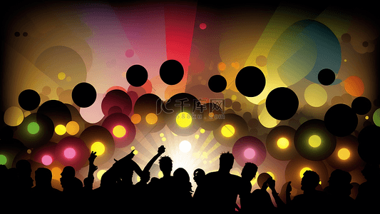 派对剪影背景图片_派对彩色舞台灯光人群背景