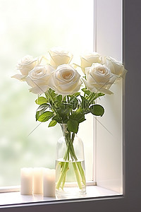窗台上的白玫瑰
