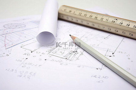 数学小报背景图片_一张白纸，里面装满了数学试卷，配有铅笔和尺子