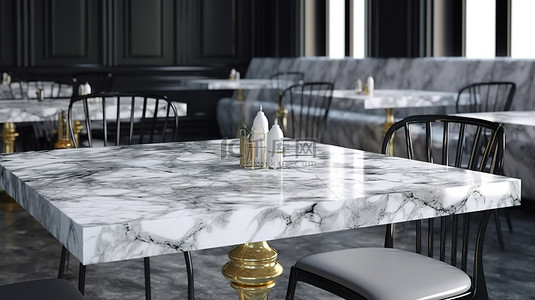 3d 渲染光滑的大理石桌子，以突出餐厅前面的产品
