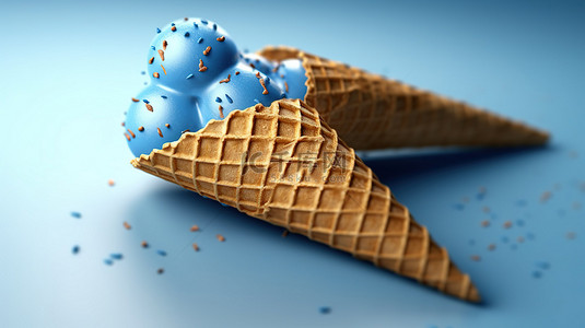 蓝色威化冰淇淋的 3d 插图