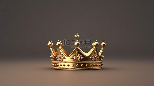 金色背景上代表胜利成功的豪华王子皇冠的 3D 渲染