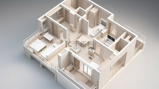 下半年计划背景图片_公寓 3D 模型和绘图组合的剖面图