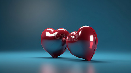 卡丁车签约仪式背景图片_情人节 3d 在蓝色背景下呈现两颗红心
