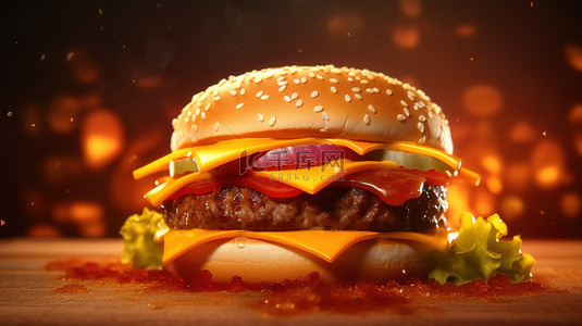 美味的炸肉排汉堡快餐的 3D 插图