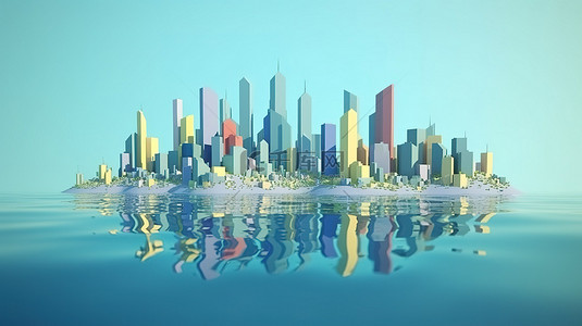 水中低聚游戏城欢快的 3D 卡通风格渲染与 4k 背景