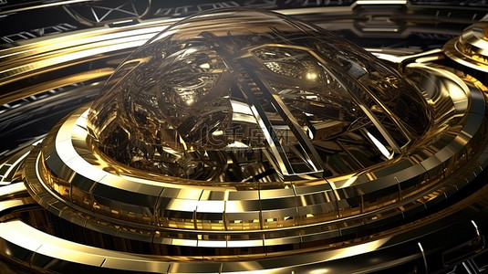 金属宇宙飞船电镀技术模式的未来派 3D 插图