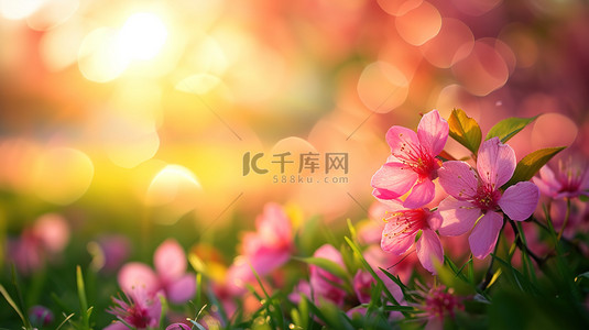 粉红色花朵背景图片_粉红色的樱花盛开在春天图片