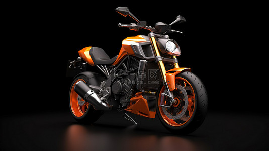 摩托车比赛背景图片_3D 渲染橙色城市运动摩托车，灰色背景上有两个座位