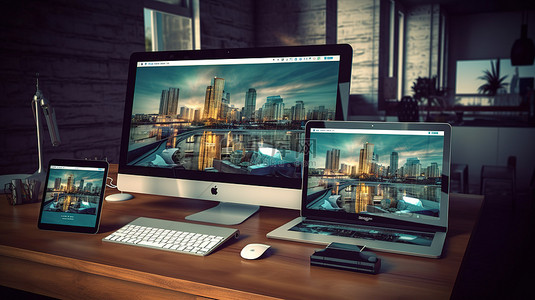代理背景图片_具有响应式设备和优雅桌面 3D 渲染的数字代理网站