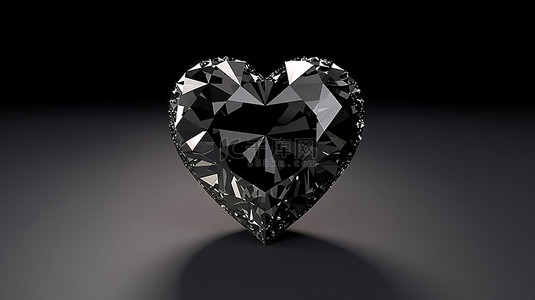 心形钻石背景图片_珍贵黑钻石宝石的心形 3D 渲染