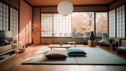 坐垫茶几日本榻榻米风格客厅装修效果图
