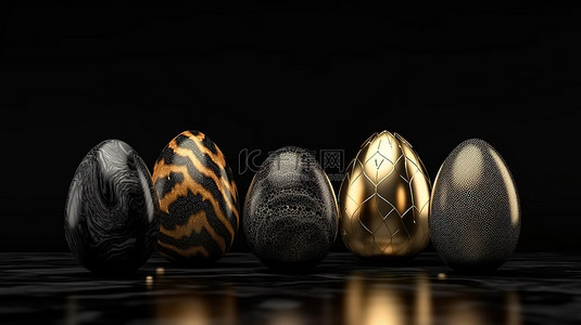 金色背景背景图片_复活节彩蛋喜悦 3D 呈现简约设计，金色黑色背景上具有优雅的纹理