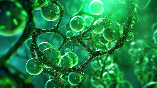 火爆进行中背景图片_通过绿色细胞背景分子研究和 3D 渲染中的 DNA 分析对生命和生物学进行科学探索